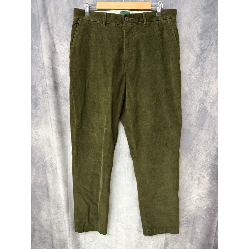 J.Crew Mens Corduroy Pants Olive Green Straight Leg W33 L34 Flat Front Trousers